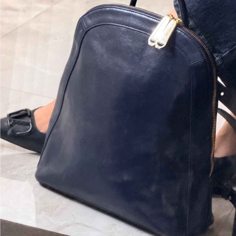Brahmin Navy Blue Leather Backpack with Gold Hardware - Picture 11 of 16